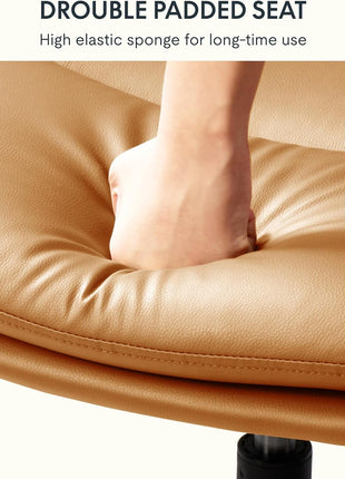 Cross Legged Office Chair for Vanity Desk Criss Cross Chair with Wheels Armless Office Chair Vanity Chair Comfy Wide Seat Cushion PU Leather(Brown)