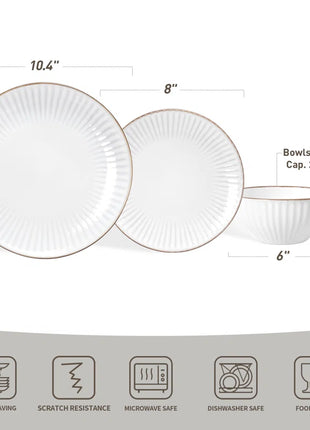 24 Piece Stoneware Dinnerware Set, Plates and Bowls Set for 8