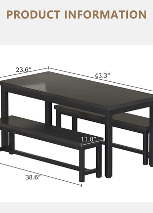 Efrat 3 Piece Dining Set, Kitchen Table with Benches