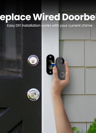 Doorbell Camera, Wireless Video Doorbell, 2.4 Ghz Wifi, No Hub, Two-Way Audio, Motion Detection, Night Vision, 1080P HD, Micro SD Card Storage, Wired, Cam/Door/Wifi