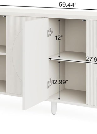 Buffet Cabinet Sideboard with Storage, Modern Storage Cabinet Sideboard Buffet Table with Doors for Living Room Kitchen Dining Room (All White)