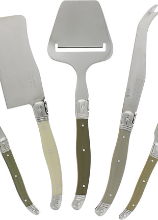 Laguiole 5-Piece Cheese Board Utensils Set (Mist) Stainless Steel Flatware Set – Cutlery Set Cheese – Knife, Fork and Slicer Set – Silverware Set Dishwasher Safe