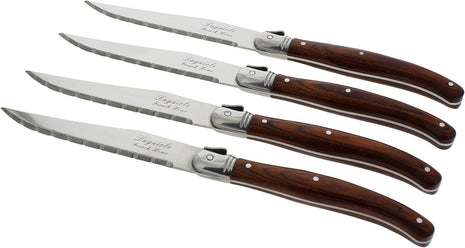 Laguiole 4-Piece Steak Knives (Pakkawood) - Stainless Steel Knives – Smooth Cut Serrated Knife Blade – Dishwasher Safe Steak Knife Set – Luxurious Kitchen Knife Set for Parties