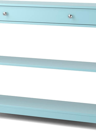 Console Table with Drawer and Storage Shelves, Narrow Sofa Table for Living Room, Easy Assembly, 3-Tier Entryway Table with Storage for Hallway (Green)