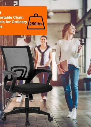 Home Office Chair Ergonomic Desk Chair Mesh Computer Chair with Lumbar Support Armrest Executive Rolling Swivel Adjustable Mid Back Task Chair for Women Adults, Black (Black)