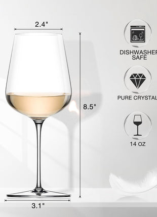 Wine Glasses Set of 6, Crystal White Wine Glasses with Long Stem, Hand Blown 14Oz, Red White Gift Packaging for Daily Use, Wedding Anniversary or Birthday