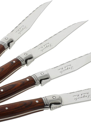 Laguiole 4-Piece Steak Knives (Pakkawood) - Stainless Steel Knives – Smooth Cut Serrated Knife Blade – Dishwasher Safe Steak Knife Set – Luxurious Kitchen Knife Set for Parties