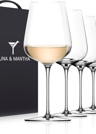 Wine Glasses Set of 6, Crystal White Wine Glasses with Long Stem, Hand Blown 14Oz, Red White Gift Packaging for Daily Use, Wedding Anniversary or Birthday