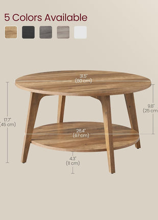 round Coffee Table, 2 Tier Coffee Table with Storage, for Living Room, 31.5 X 17.7 Inches, Easy to Assemble, Honey Brown ULCT243K41