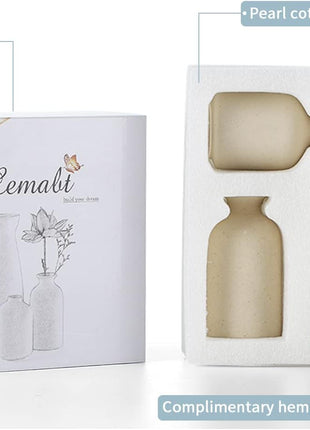 Beige Ceramic Vase Set-3 Small Flower Vases for Decor,Modern Boho Farmhouse Home Decor,Decorative Vase for Pampas Grass&Dried Flowers,Idea Shelf ,Table,Bookshelf ,Entryway- Distressed