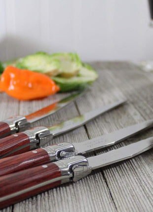 Laguiole 4-Piece Steak Knives (Pakkawood) - Stainless Steel Knives – Smooth Cut Serrated Knife Blade – Dishwasher Safe Steak Knife Set – Luxurious Kitchen Knife Set for Parties