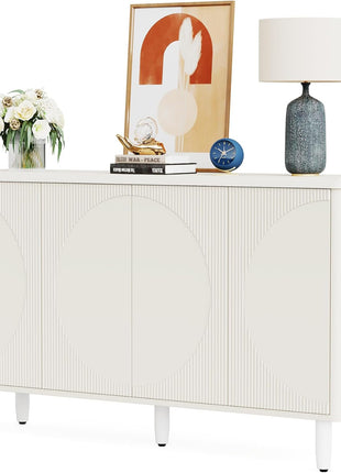 Buffet Cabinet Sideboard with Storage, Modern Storage Cabinet Sideboard Buffet Table with Doors for Living Room Kitchen Dining Room (All White)