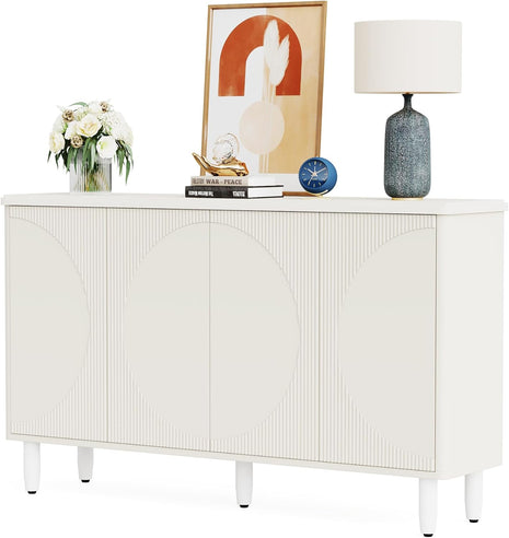 Buffet Cabinet Sideboard with Storage, Modern Storage Cabinet Sideboard Buffet Table with Doors for Living Room Kitchen Dining Room (All White)