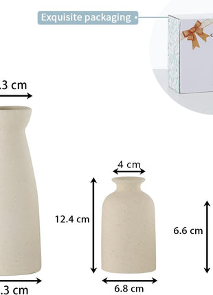 Beige Ceramic Vase Set-3 Small Flower Vases for Decor,Modern Boho Farmhouse Home Decor,Decorative Vase for Pampas Grass&Dried Flowers,Idea Shelf ,Table,Bookshelf ,Entryway- Distressed
