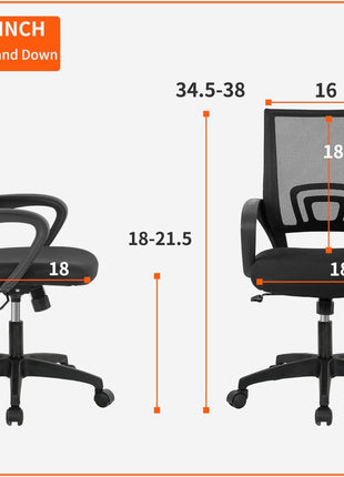 Home Office Chair Ergonomic Desk Chair Mesh Computer Chair with Lumbar Support Armrest Executive Rolling Swivel Adjustable Mid Back Task Chair for Women Adults, Black (Black)