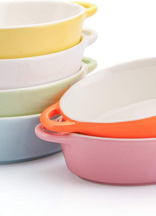 6 Colors Oval Porcelain Ramekins 10 Oz Oven Safe Creme Brulee Souffle Baking Ramekin Dishes Bowl with Double Handles