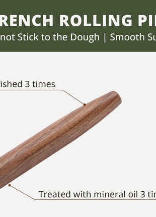 Walnut Rolling Pin for Baking (Walnut 15-3/4 Inch)