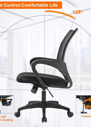 Home Office Chair Ergonomic Desk Chair Mesh Computer Chair with Lumbar Support Armrest Executive Rolling Swivel Adjustable Mid Back Task Chair for Women Adults, Black (Black)