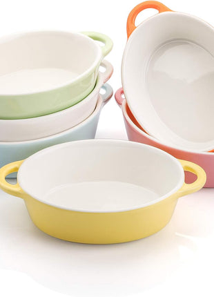 6 Colors Oval Porcelain Ramekins 10 Oz Oven Safe Creme Brulee Souffle Baking Ramekin Dishes Bowl with Double Handles