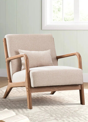 Hertford 26" Wide Mid Century Upholstered Solid Wood Accent Chair with an Extra Pillow