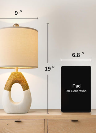 Boho Table Lamps Bedroom Living Room Set 2 Small Farmhouse Rattan Table Lamp 19”Rustic Home Decoration Nightstand Bedside Lamp for Office Compatible with Smart Light Bulbs(Not Include Bulbs)