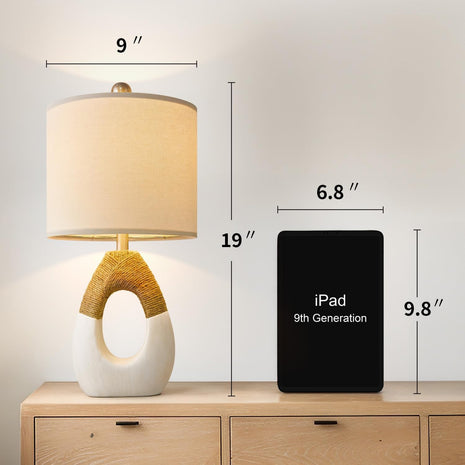 Boho Table Lamps Bedroom Living Room Set 2 Small Farmhouse Rattan Table Lamp 19”Rustic Home Decoration Nightstand Bedside Lamp for Office Compatible with Smart Light Bulbs(Not Include Bulbs)