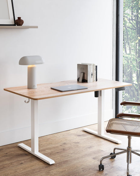 Electric Standing Desk, 47"X24" Height Adjustable Desk, Sit Stand up Desk with 4 Memory Buttons, Computer Workstation with Splice Board, Maple Wood