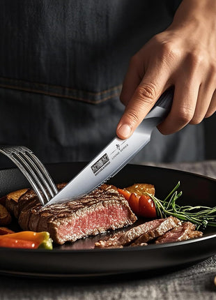 Steak Knives Set of 7, 4.5 Inch Serrated Steak Knife Set with Block, Japanese High Carbon Steel Kitchen Steak Knives with Ergonomic Handle