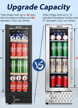24 Inch Wine and Beverage Refrigerator, Dual Zone Wine Beverage Cooler 24" with French Door, under Counter Wine Beer Fridge Built-In or Freestanding, Holds 20 Bottles and 88 Cans, Black