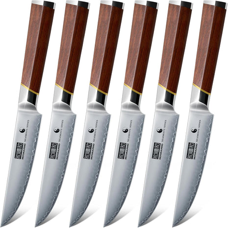 Steak Knives Set of 6, Razor-Sharp 4.5 Inch Non-Serrated Steak Knives, Japanese High-Carbon Steel Kitchen Steak Knife Set with Ergonomic Handle