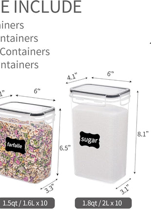 32Pcs Food Storage Container Set, Kitchen & Pantry Organizers and Storage, Plastic Airtight Pantry Container with Lids for Cereal, Flour and Sugar, Includes 32 Labels (Black) (32Pack)