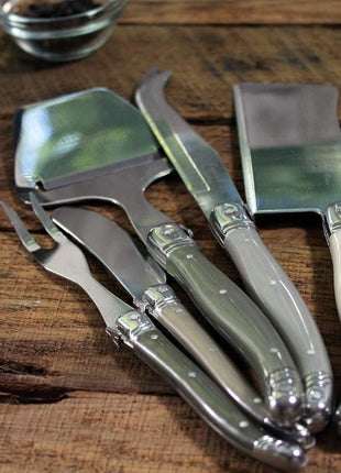 Laguiole 5-Piece Cheese Board Utensils Set (Mist) Stainless Steel Flatware Set – Cutlery Set Cheese – Knife, Fork and Slicer Set – Silverware Set Dishwasher Safe