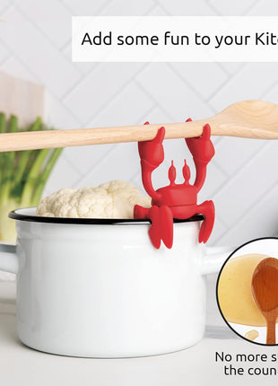 Red the Crab Utensil Rest - Cooking Gifts, Spoon Rest Repose Cuillère - Heat-Resistant Steam Releaser, Non-Slip Spoon Holder, Chopstick Holder