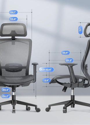 Ergonomic High Back Mesh Computer Chair - Comfy Home/Office Desk Chair with Lumbar Support, 3D Headrest, 2D Armrest, Heavy Duty Executive Gray