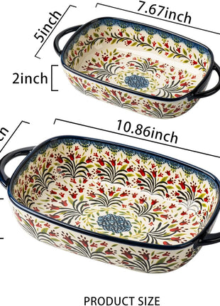 Ceramic Rectangular Baking Dishes - 2Pc Blue Casserole Set for Oven, Lasagna Pans