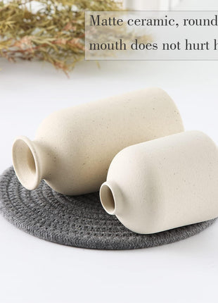 Beige Ceramic Vase Set-3 Small Flower Vases for Decor,Modern Boho Farmhouse Home Decor,Decorative Vase for Pampas Grass&Dried Flowers,Idea Shelf ,Table,Bookshelf ,Entryway- Distressed