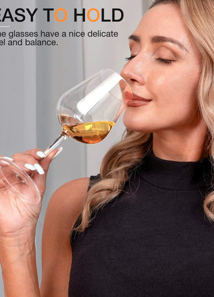 Wine Glasses Set of 6, Crystal White Wine Glasses with Long Stem, Hand Blown 14Oz, Red White Gift Packaging for Daily Use, Wedding Anniversary or Birthday