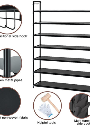 Shoe Rack 7 Tier Black Shoe Organizer Shoe Storage 28-35Pairs Shoe Rack for Closet Shoe Rack Organizer Entryway Shoe Holder Space Saving Shoe Shelf Shoe Stand Large Tall Shoe Tower Bedroom Garage Door