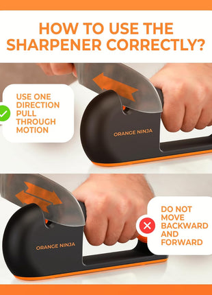 Orange Ninja 4-Stage Knife Sharpener - Premium Kitchen Knife Sharpeners - Adjustable Handheld Manual Knife Sharpeners for Kitchen Knives, Knife Sharpener, Chefs & Serrated Knife by