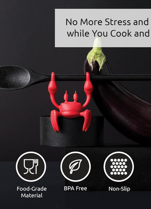 Red the Crab Utensil Rest - Cooking Gifts, Spoon Rest Repose Cuillère - Heat-Resistant Steam Releaser, Non-Slip Spoon Holder, Chopstick Holder