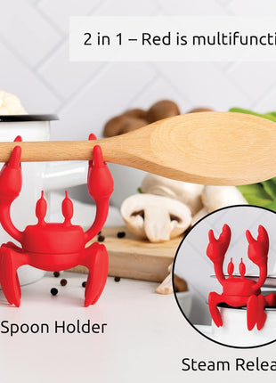 Red the Crab Utensil Rest - Cooking Gifts, Spoon Rest Repose Cuillère - Heat-Resistant Steam Releaser, Non-Slip Spoon Holder, Chopstick Holder