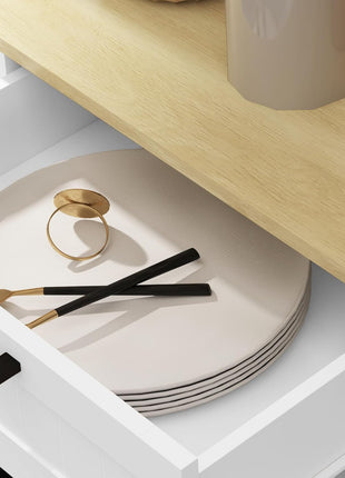 Farmhouse Tilt Out Garbage Cabinet, 10 Gallon Freestanding Kitchen Island with 2 Drawers and Spice Rack, Trash Cabinet with Storage for Dining Room, Hallway, White