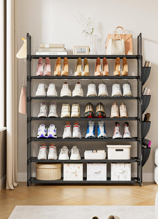 Shoe Rack 7 Tier Black Shoe Organizer Shoe Storage 28-35Pairs Shoe Rack for Closet Shoe Rack Organizer Entryway Shoe Holder Space Saving Shoe Shelf Shoe Stand Large Tall Shoe Tower Bedroom Garage Door
