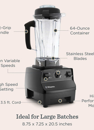 001372 Blender Professional-Grade Container, Self-Cleaning 64 Oz, Black