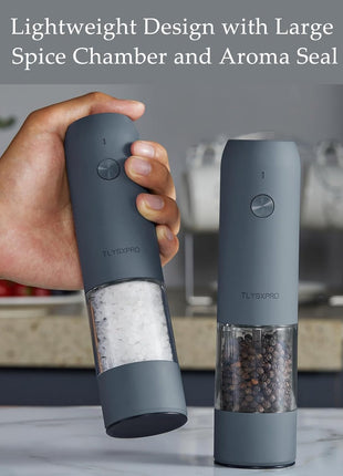 Electric Salt and Pepper Grinder Set, USB Rechargeable, Automatic Salt and Pepper Mill Grinder with Adjustable Coarseness, Electric Salt Shakers, LED Light, Refillable (2 Packs, Black)