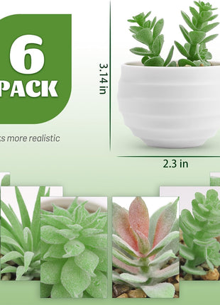 6Pcs Fake Plants Cute Succulent Small Artificial Plants for Home Office Bathroom Living Room Bookshelf Bedroom Decor Indoor Aesthetic