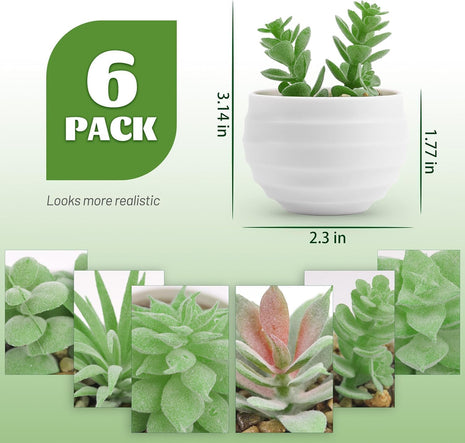 6Pcs Fake Plants Cute Succulent Small Artificial Plants for Home Office Bathroom Living Room Bookshelf Bedroom Decor Indoor Aesthetic