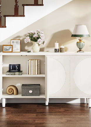 Buffet Cabinet Sideboard with Storage, Modern Storage Cabinet Sideboard Buffet Table with Doors for Living Room Kitchen Dining Room (All White)