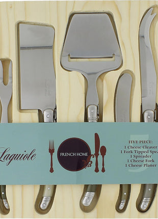 Laguiole 5-Piece Cheese Board Utensils Set (Mist) Stainless Steel Flatware Set – Cutlery Set Cheese – Knife, Fork and Slicer Set – Silverware Set Dishwasher Safe