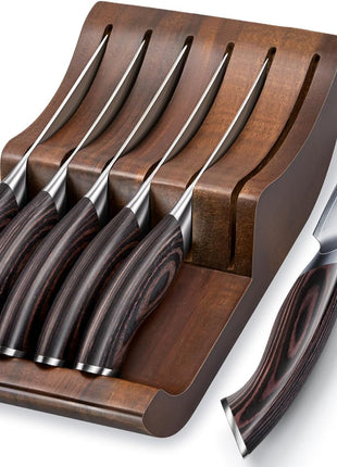 Steak Knives Set of 7, 4.5 Inch Serrated Steak Knife Set with Block, Japanese High Carbon Steel Kitchen Steak Knives with Ergonomic Handle